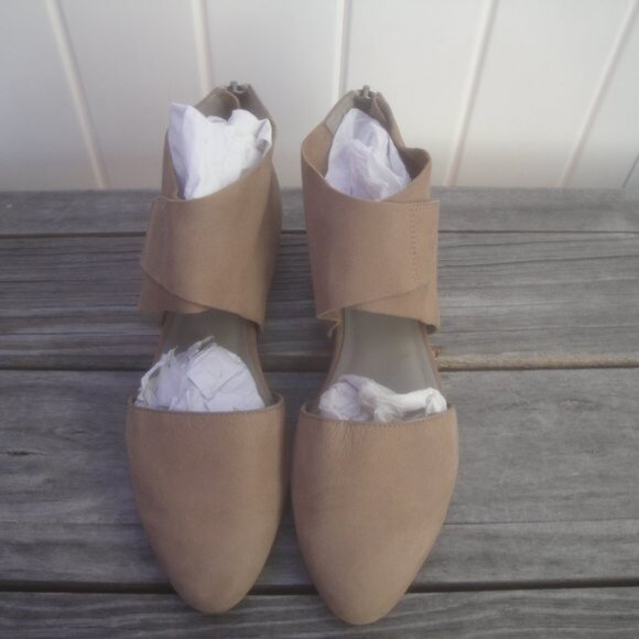 Eileen Fisher Cutout Wedge Velcro Strap Sandals Stone zip back leather 8 - Picture 7 of 7